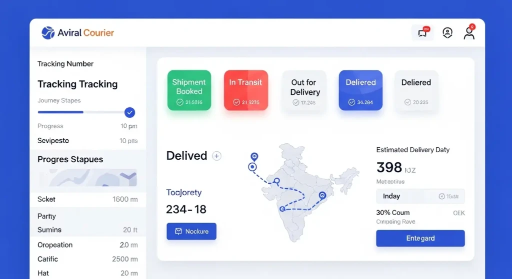 Aviral Courier tracking status dashboard showing different delivery stages including shipment booked, in transit, out for delivery and delivered status