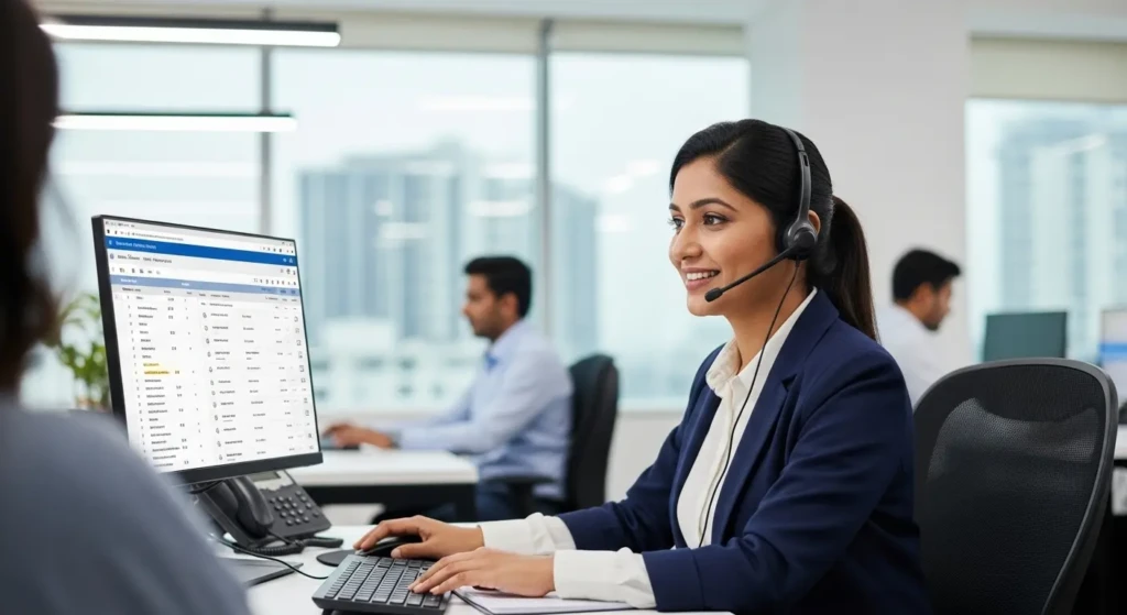 OCCPL Courier customer support representative assisting with shipment tracking inquiries and delivery status questions at Pune office