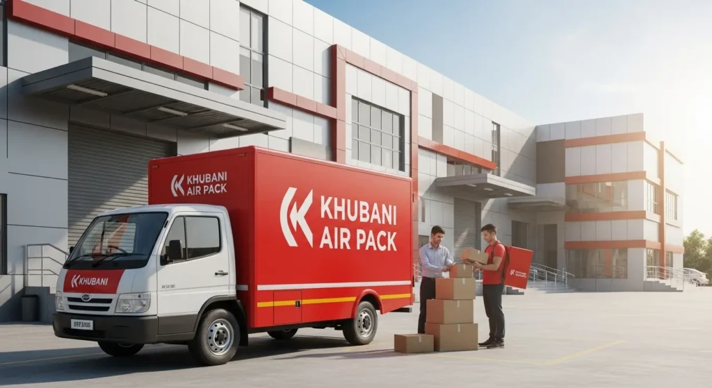 Khubani Air Pack courier services delivery vehicle at Jaipur distribution center with tracking operations